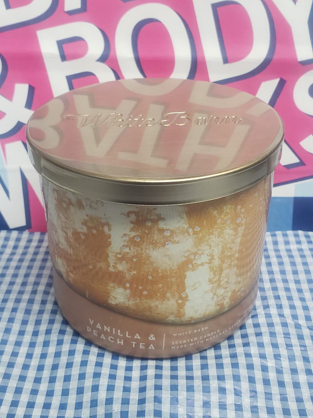 BBW Vanilla & Peach Tea Large 3 Wick Candle Home Fragrance Decor